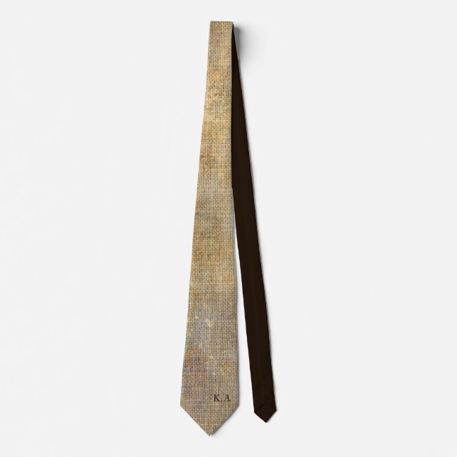 Personalised Rustic Beige Gold Linen Texture Tie (Front)