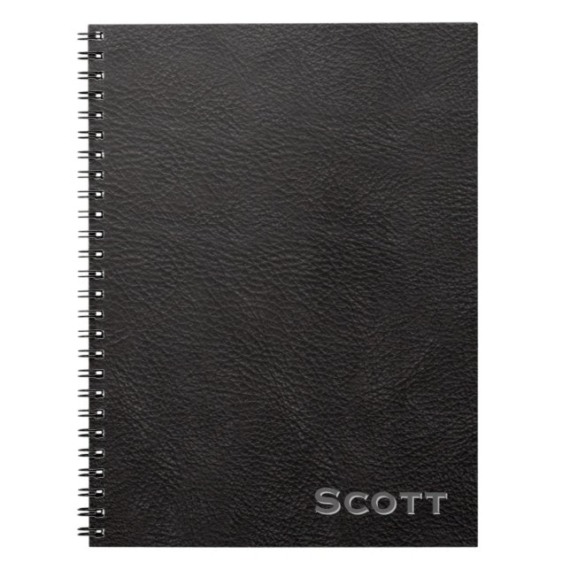 Personalised Rustic Black Leather Masculine Notebook (Front)
