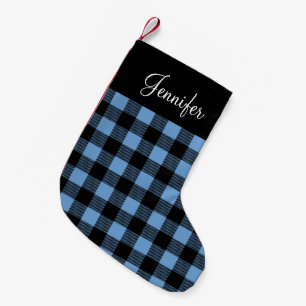 Personalised Rustic Blue Buffalo Plaid Small Christmas Stocking