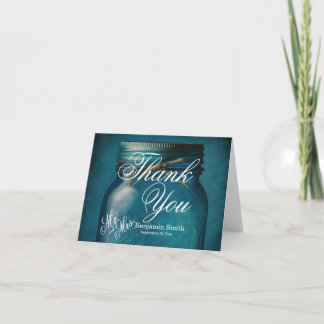 Personalised Rustic Blue Glass Mason Jar Wedding Thank You Card