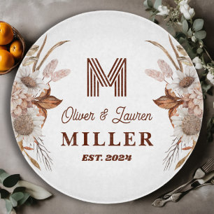 Personalised Rustic Boho Floral Monogram Couple Cutting Board