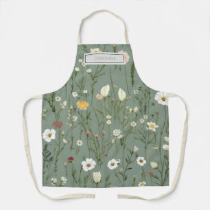 Personalised Rustic Boho Flowers Sage Green Apron
