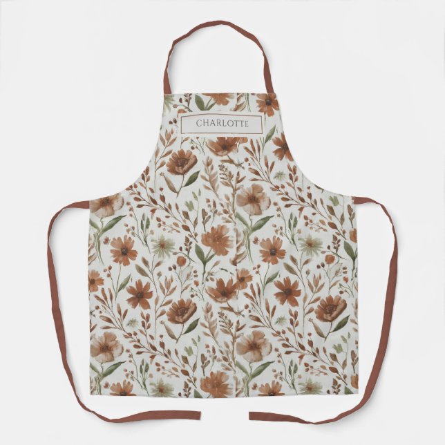 Personalised Rustic Boho Flowers Terracotta Apron (Front)