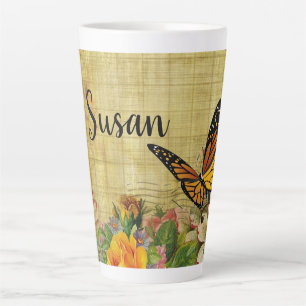 Personalised Rustic Botanical with Butterfly Latte Mug