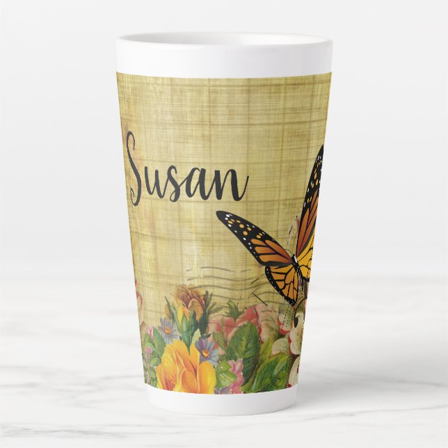 Personalised Rustic Botanical with Butterfly Latte Mug (Front)
