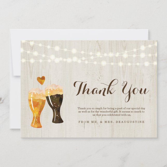 Personalised Rustic Brewery Beer Wedding Thank You Card (Front)