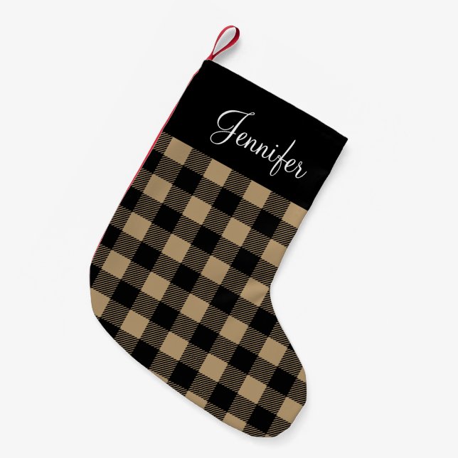 Personalised Rustic Brown Buffalo Check Small Christmas Stocking (Front (Hanging))