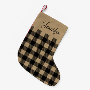 Personalised Rustic Brown Buffalo Check Small Christmas Stocking