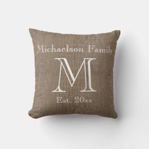 Personalised Rustic Burlap-Look Family Keepsake Cushion