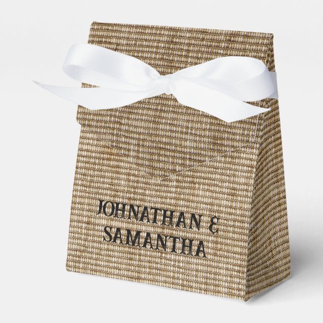 Personalised Rustic Burlap Wedding Favour Boxes  (Front Side)