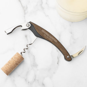 Personalised Rustic Chic Brown Wood Grain Corkscrew