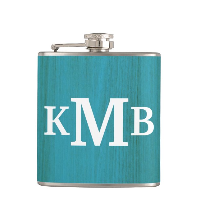 Personalised Rustic Chic Wood Classic Monogram Hip Flask (Front)