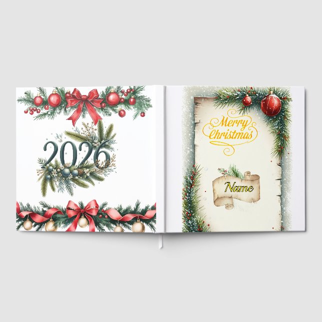 Personalised Rustic Christmas Foil Guestbook | Vin (Full)