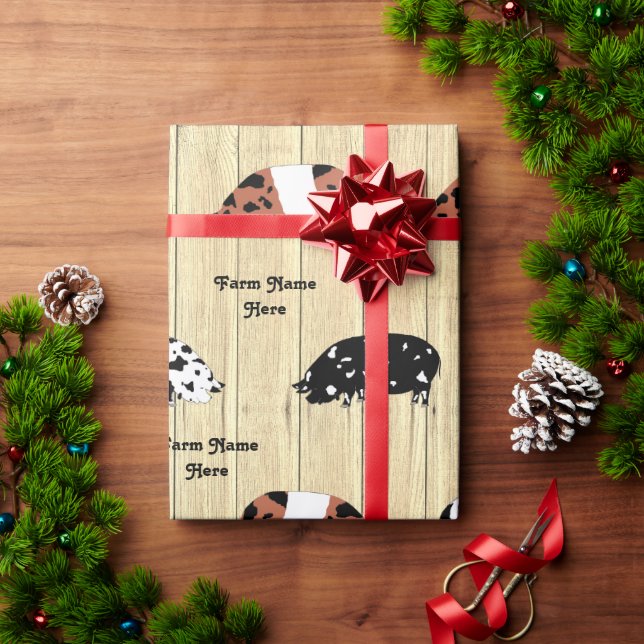 Personalised Rustic Christmas KuneKune Pig Herd Wrapping Paper (Holiday Gift)