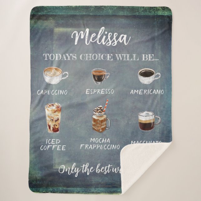 Personalised Rustic Coffee Choice Cosy  Sherpa Blanket (Front)