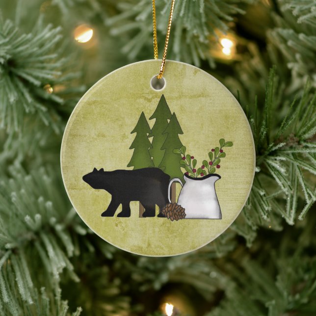 Personalised Rustic Country Bear Christmas Ceramic Ornament (Tree)