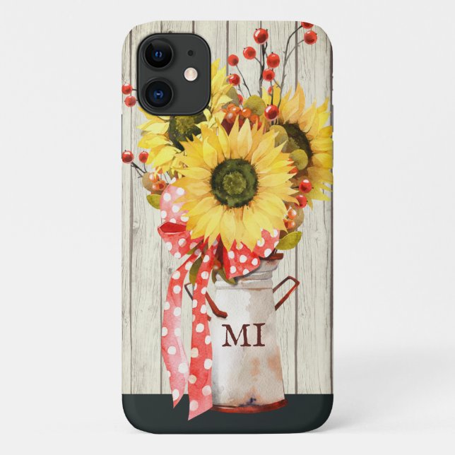 Personalised Rustic Country Sunflowers on Wood Case-Mate iPhone Case (Back)