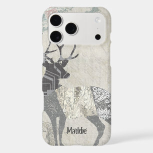 Personalised Rustic Deer Abstract Floral Geometric
