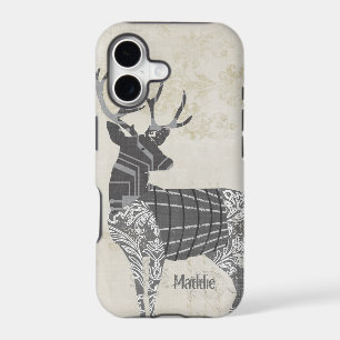 Personalised Rustic Deer Abstract Floral Geometric
