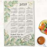 Personalised Rustic Eucalyptus 2025 Calendar Tea Towel<br><div class="desc">This elegant rustic kitchen towel with botanical eucalyptus design features a 2025 calendar and a template text that is easy to personalise. 2025 has 365 perfect days for amazing days, and it can be approved by anyone from family or friends (you can type your initials instead of the word mum)....</div>
