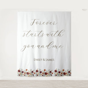 Personalised Rustic Fall Floral Wedding Backdrop Tapestry