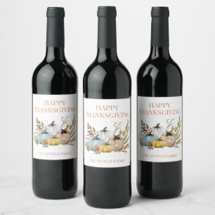 Personalised Rustic Fall Pumpkins Thanksgiving   Wine Label