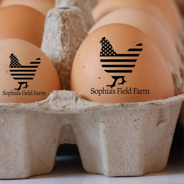 Personalised Rustic Farm Fresh Name Chicken egg Rubber Stamp (Modern personalized farm name egg stamp)