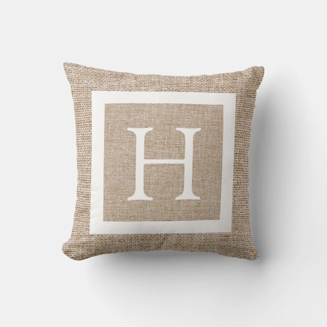 Personalised Rustic Faux Burlap Monogram Cushion (Front)