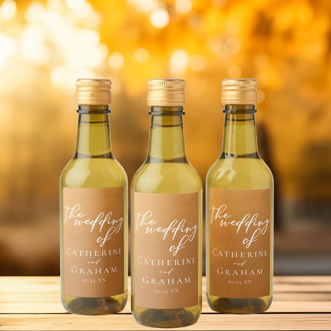 Personalised Rustic Gold Wedding Mini Wine Label (Creator Uploaded)