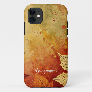 Personalised Rustic Golden Autumnal Distressed Ink iPhone 11 Case