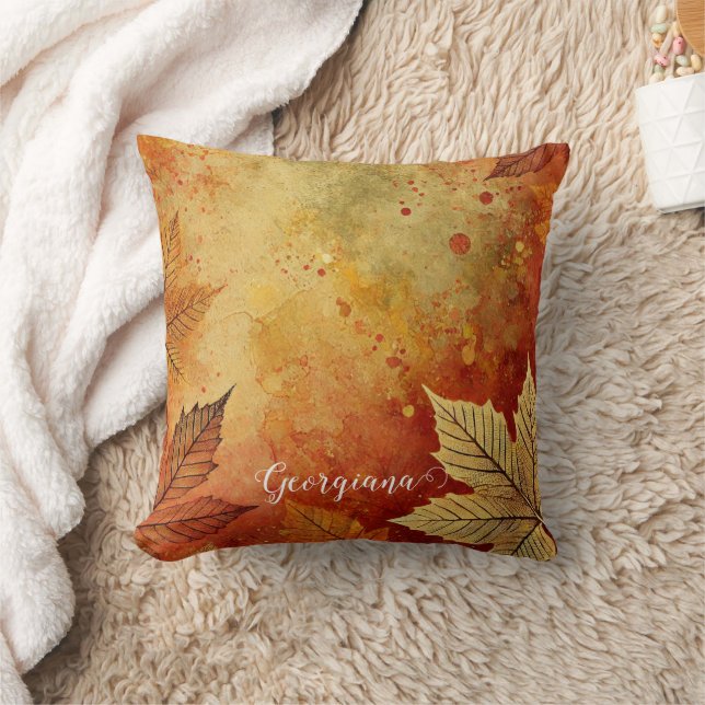 Personalised Rustic Golden Autumnal Distressed Ink Cushion (Blanket)