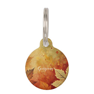 Personalised Rustic Golden Autumnal Distressed Ink Pet Tag