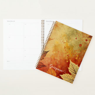 Personalised Rustic Golden Autumnal Distressed Ink Planner