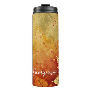Personalised Rustic Golden Autumnal Distressed Ink Thermal Tumbler