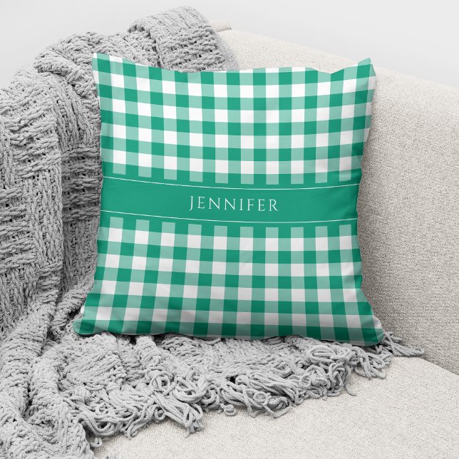 Personalised Rustic Green Plaid Gingham Cushion (Creator Uploaded)