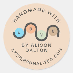 Personalised Rustic Handmade With Love Elegant  Classic Round Sticker
