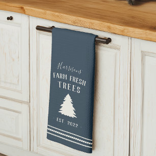 Personalised Rustic Holiday Farm Fresh Trees Tea Towel