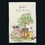 Personalised Rustic Italian Watercolor  Tea Towel<br><div class="desc">Personalised Rustic Italian Watercolor design that is beautifully simple,  with an olive-themed graphic. With shades of green,  gold,  orange,  and brown,  it's perfect for the person who loves all things cooking,  particularly Italian! Add your name or the name of the gift recipient.</div>