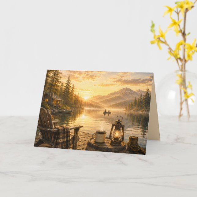 Personalised Rustic Lakeside Folded Greeting Card (Yellow Flower)