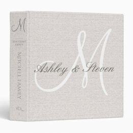 Personalised Rustic Linen with White Monogram 3 Ring Binder