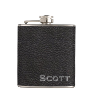 Personalised Rustic Masculine Black Leather Look Hip Flask