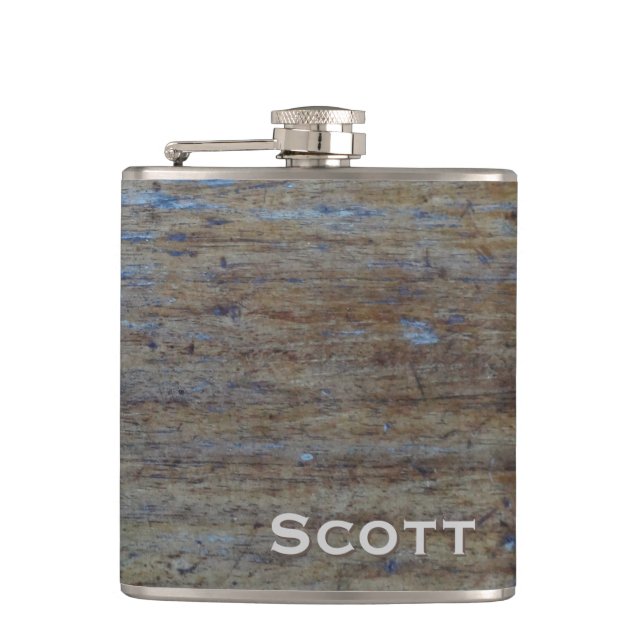 Personalised | Rustic Masculine Distressed Wood Hip Flask (Front)