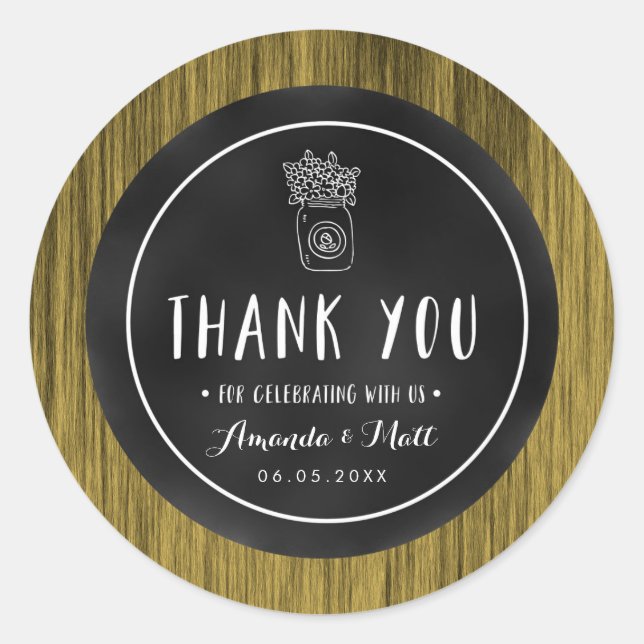 Personalised Rustic Mason Jar Wedding Stickers (Front)