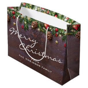 Personalised Rustic Merry Christmas Large Gift Bag
