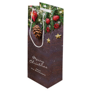 Personalised Rustic Merry Christmas Wine Gift Bag