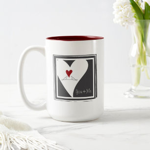 Personalised Rustic Modern Birds in Love Red Heart Two-Tone Coffee Mug