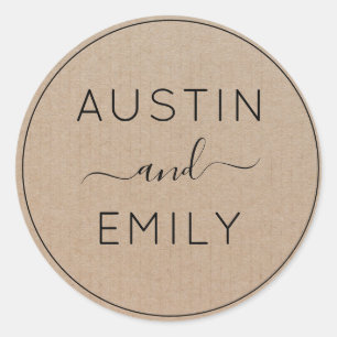 Personalised Rustic Modern Boho Wedding Kraft Clas Classic Round Sticker