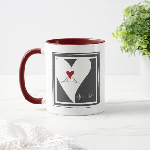 Personalised Rustic Modern Love Birds Red Heart Mug