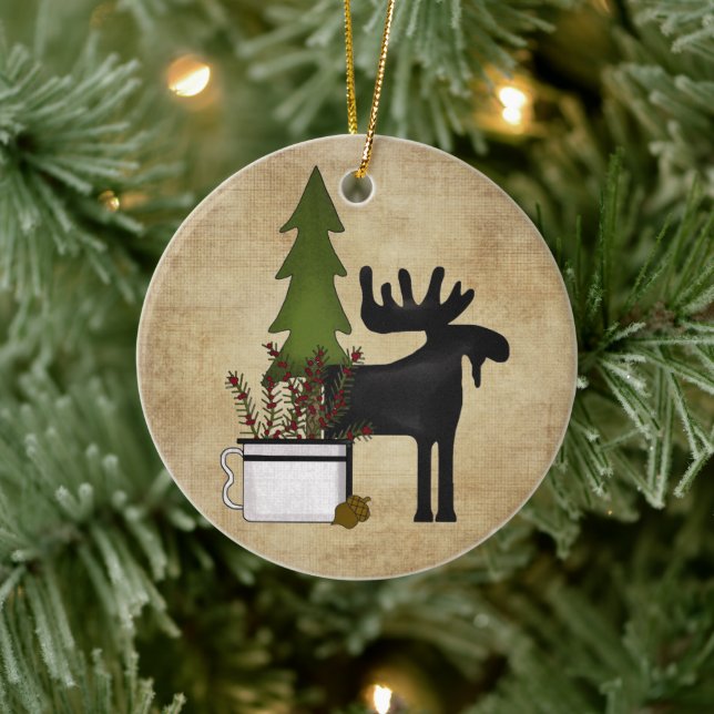 Personalised Rustic Mountain Moose Ornament (Tree)