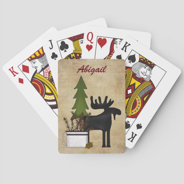 Personalised Rustic Mountain Moose Playing Cards (Back)